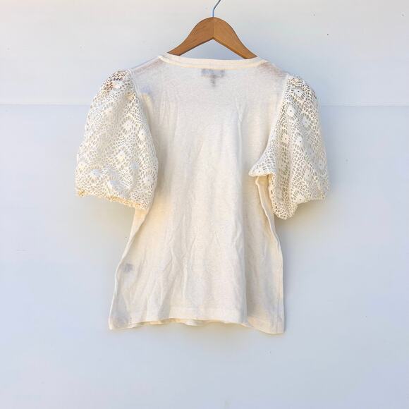 ME+EM Lace Puff Sleeve Cotton Linen Sweater Jumper Top Cream Ecru Size 8 - Picture 5 of 9